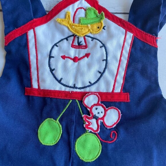Vintage Baby Boy Hickory Dickory Dock Romper Overalls Outfit - Picture 4 of 9